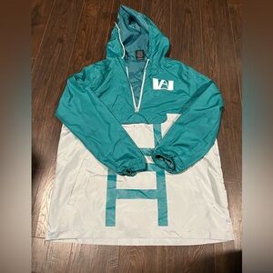 Men's Teal and Light Gray Hooded Pullover Windbreaker - Branded Logo